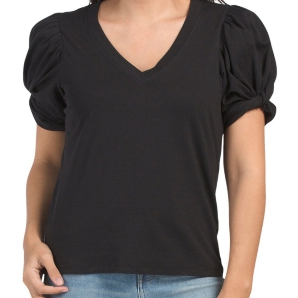 7 For All Mankind-Black Puffy Sleeves Tshirt